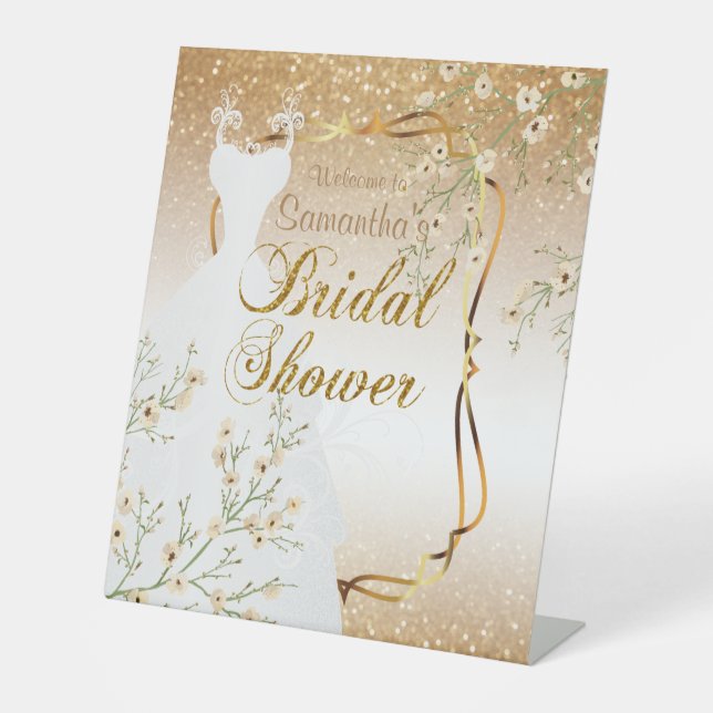 Brautparty in Gold Glitzer Sockelschild (Vorderseite)