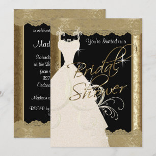 Brautparty in Metallic Antique Gold & Lace Einladung