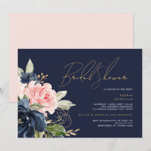 Brautparty in Navy Blush Gold Blumen Einladung