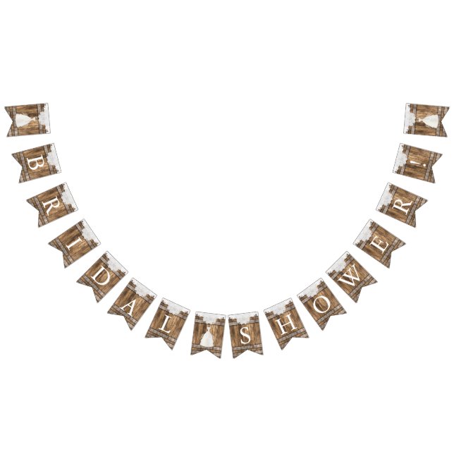 Brautparty in rustikalem Holz und Spitzen Wimpelkette (Alle)