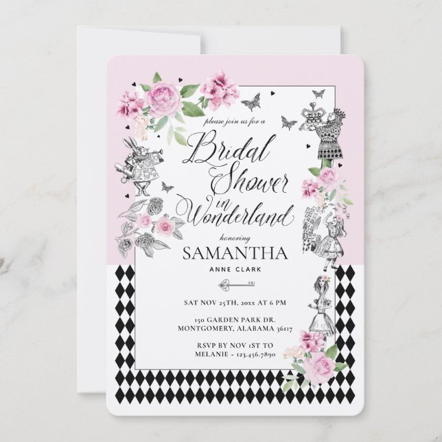 Brautparty in Wunderland Chic Blumenmesse Einladung (Vorderseite)
