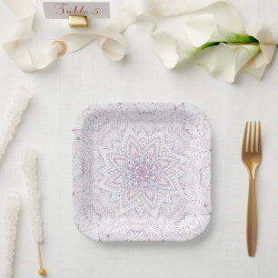 Brautparty Intricate Pastel Pink & Blue Mandala Pappteller