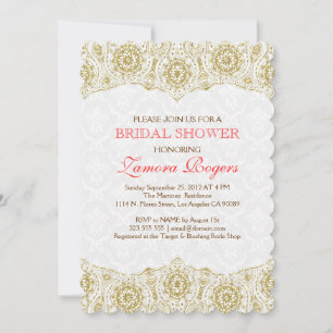 Brautparty Invite Gold Lace White Damasks Einladung