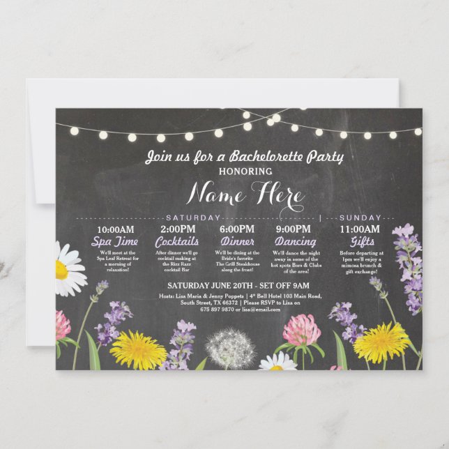 Brautparty Itinerary Bachelorette Wilde Blume Einladung (Vorderseite)