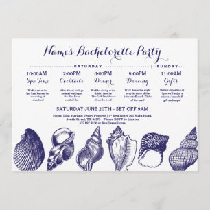 Brautparty Itinerary Beach Hochzeit Muscheln Meer Einladung