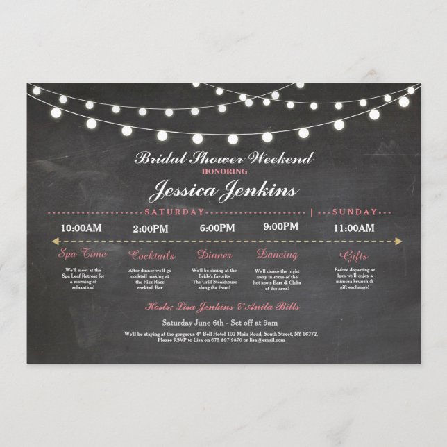 Brautparty Itinerary Chalk Pink Bachelorette Programm (Vorderseite)