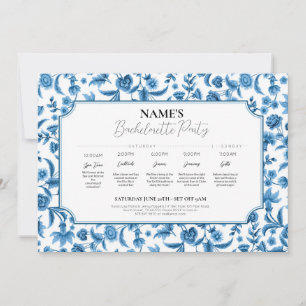 Brautparty Itinerary Chintz Blue & White Floral Einladung