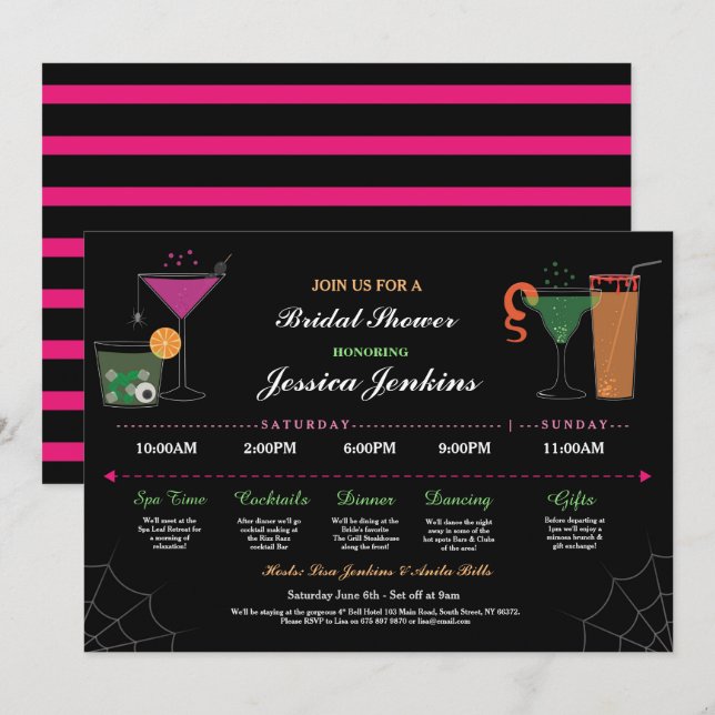Brautparty Itinerary Cocktail Halloween Einladung (Vorne/Hinten)