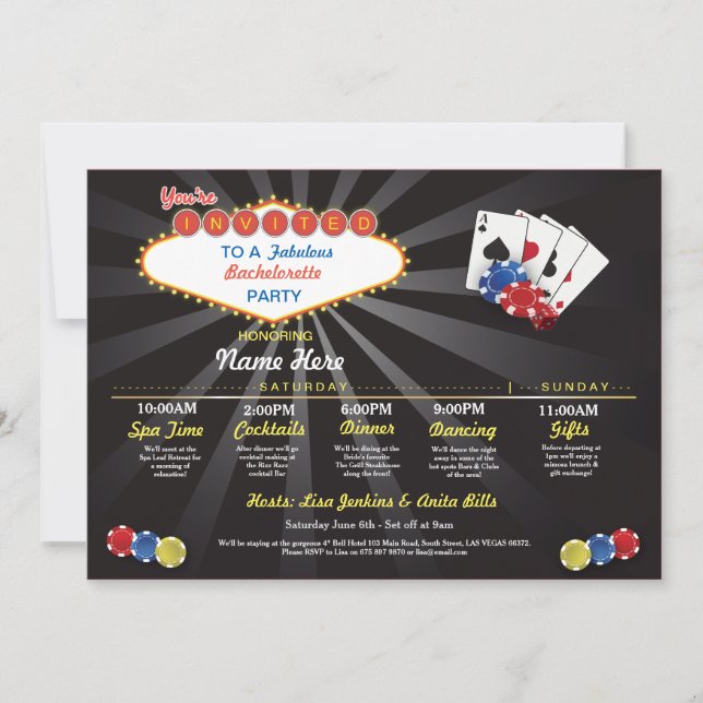 Brautparty Itinerary Las Vegas LV Bachelorette Einladung (Vorderseite)