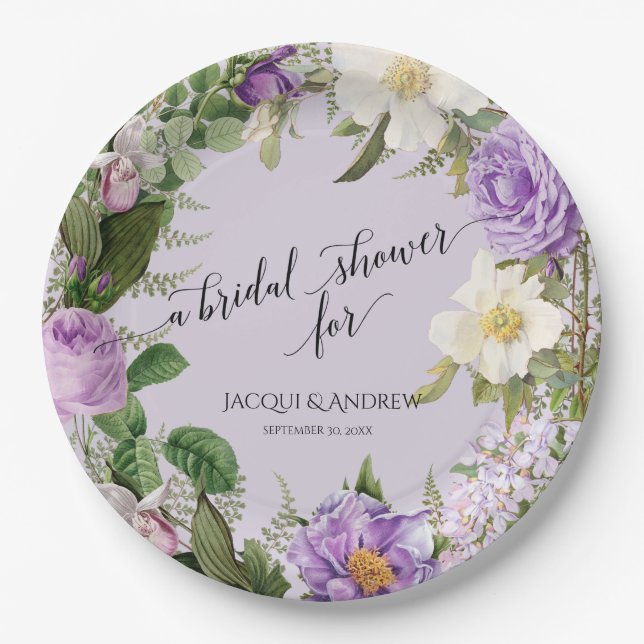Brautparty Ivory n Lavender Ivory Peony Wreath Pappteller (Vorderseite)
