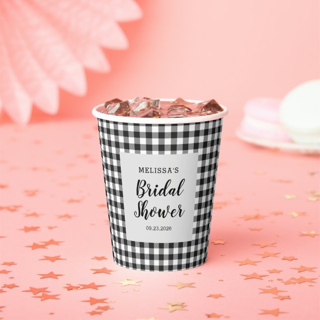 Brautparty Kariert Schwarz-weiß Gingham Pappbecher (Insitu)