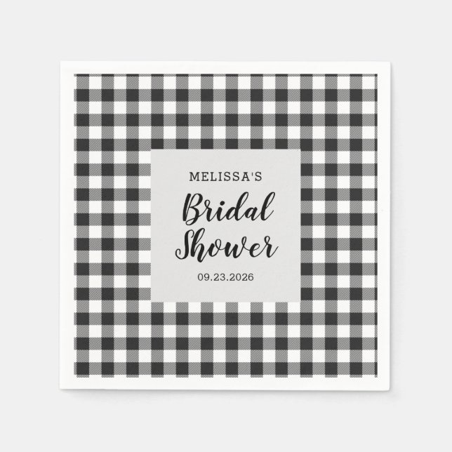 Brautparty Kariert Schwarz-weiß Gingham Serviette (Vorderseite)