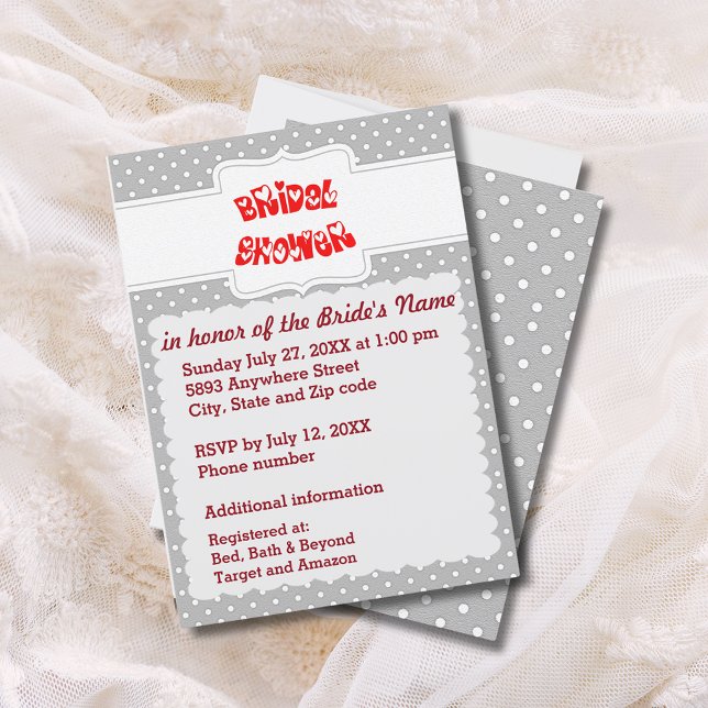 Brautparty-Karte für graue und weiße Polka-Dots Einladung (Gray and White Polka Dots Heart Bridal Shower Card)