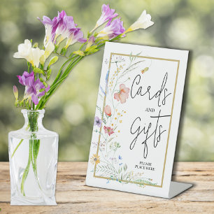 Brautparty-Karten und -Geschenke mit Wildblumen Sockelschild