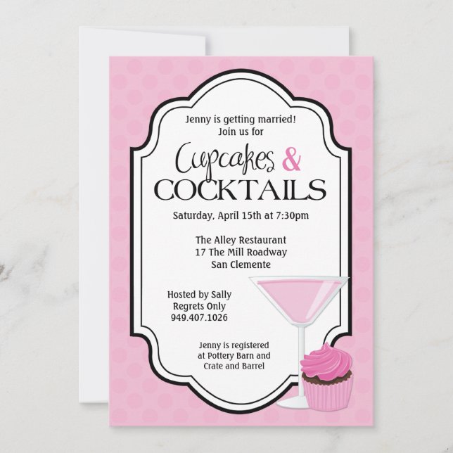Brautparty-kleine Kuchen und Cocktails Einladung (Vorderseite)