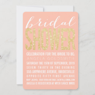 Brautparty-korallenrote GoldGlitzer-Typografie Einladung