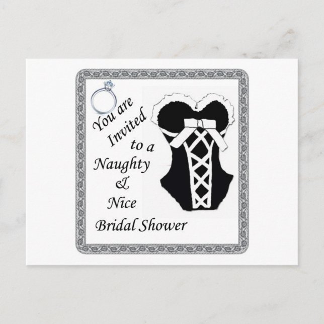 Brautparty laden - Naughty & Nice black & whit Einladungspostkarte (Vorderseite)