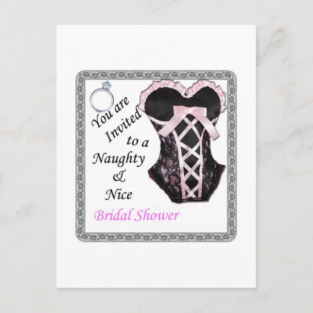Brautparty laden - Naughty & Nice Pink & Black Einladungspostkarte (Vorderseite)