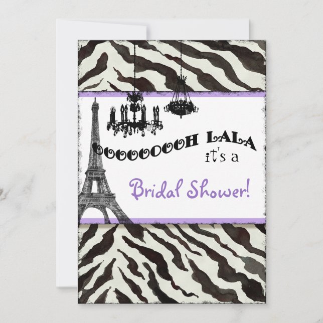 Brautparty laden Zebra, Eiffel-Turm ein Einladung (Vorderseite)