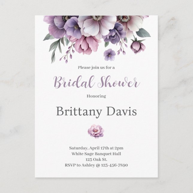 Brautparty Lavendel Watercolor Floral Postkarte (Vorderseite)