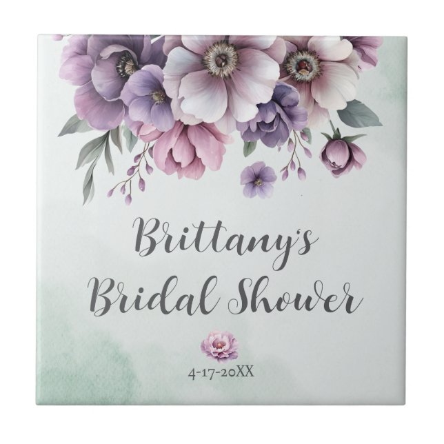 Brautparty Lavender & Green Floral Fliese (Vorderseite)