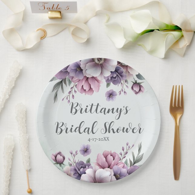 Brautparty Lavender & Green Floral Pappteller (Hochzeit)