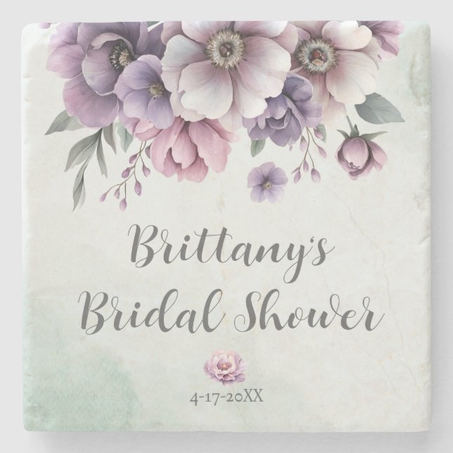 Brautparty Lavender & Green Floral Steinuntersetzer (Vorderseite)