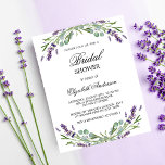 Brautparty lavender violette Haushaltseinladung<br><div class="desc">Ein weißer Hintergrund. Mit violetten Lavendel-Blume und Eukalyptus-Pflanzen dekoriert. Personalisieren und fügen Sie einen Namen und Party-Details hinzu. Der Name wird mit einem handgeschriebenen Stilskript geschrieben. 1 Blatt Papier = 1 Einladung mit Druckkante zum Rand.</div>