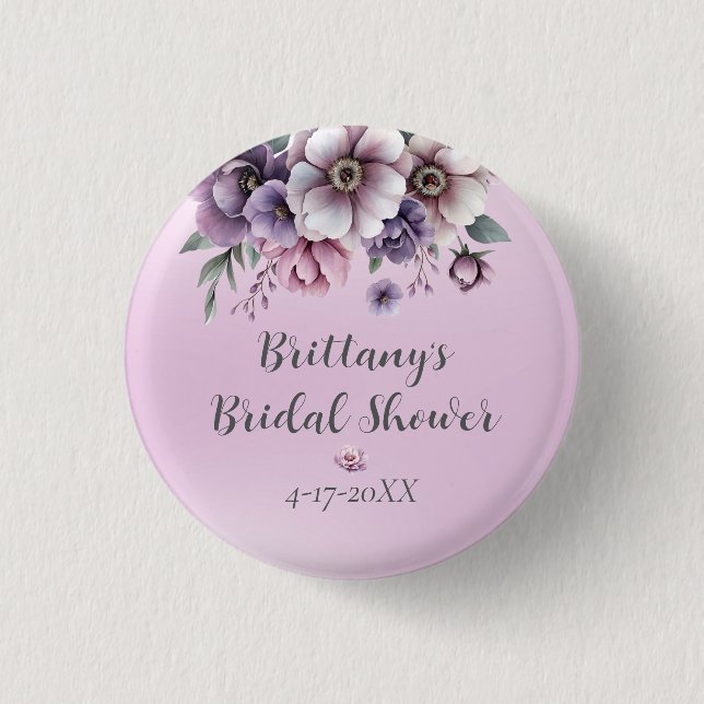 Brautparty Lavender Wasserfarbenfloral Button (Vorderseite)
