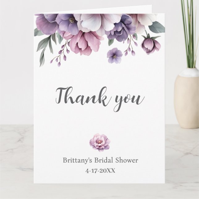 Brautparty Lavender Wasserfarbenfloral Dankeskarte (Vorderseite)