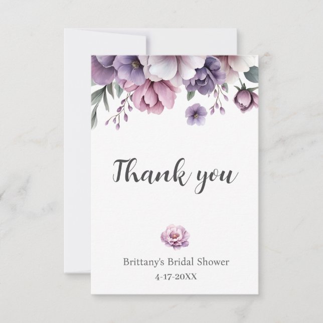 Brautparty Lavender Wasserfarbenfloral Dankeskarte (Vorderseite)