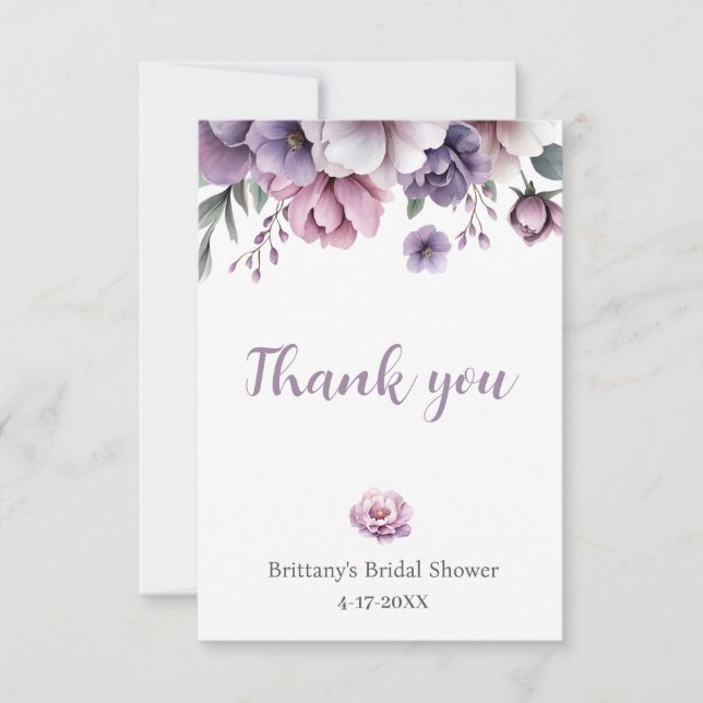 Brautparty Lavender Wasserfarbenfloral Dankeskarte (Vorderseite)