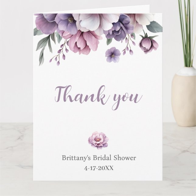 Brautparty Lavender Wasserfarbenfloral Dankeskarte (Vorderseite)