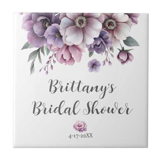 Brautparty Lavender Wasserfarbenfloral Fliese (Vorderseite)