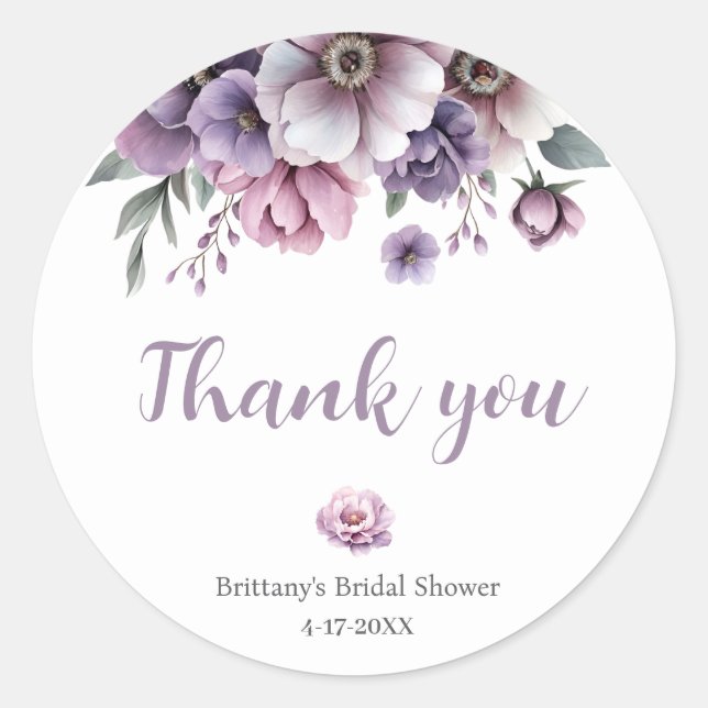 Brautparty Lavender Wasserfarbenfloral Runder Aufkleber (Vorderseite)
