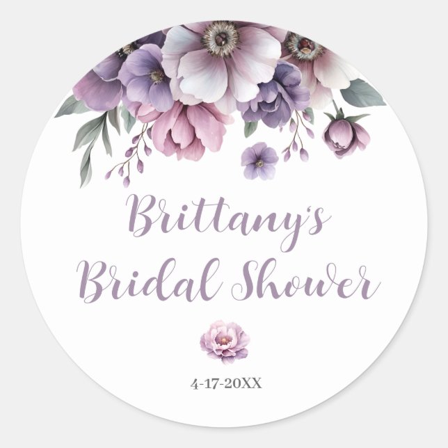 Brautparty Lavender Wasserfarbenfloral Runder Aufkleber (Vorderseite)