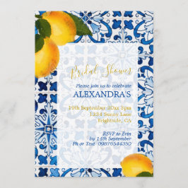 Brautparty Lemon Blue White Tile Chic Einladung