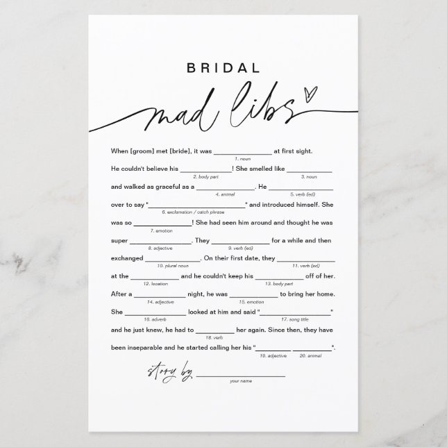 Brautparty Libs, füllen Sie die Leere aus (Vorderseite)