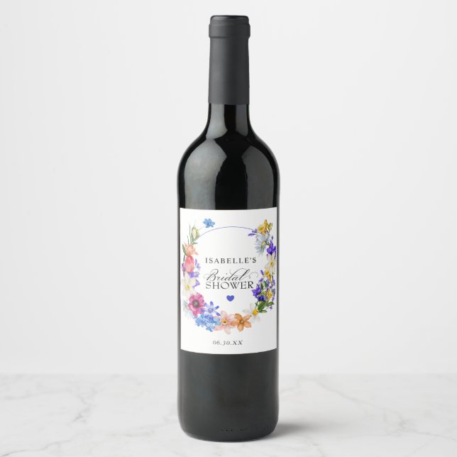 Brautparty lila Blue Red Wildblume Weinetikett (Vorderseite)