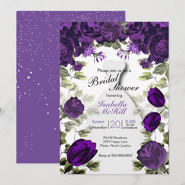 Brautparty - Lila botanische Blume Einladung (Vorne/Hinten)