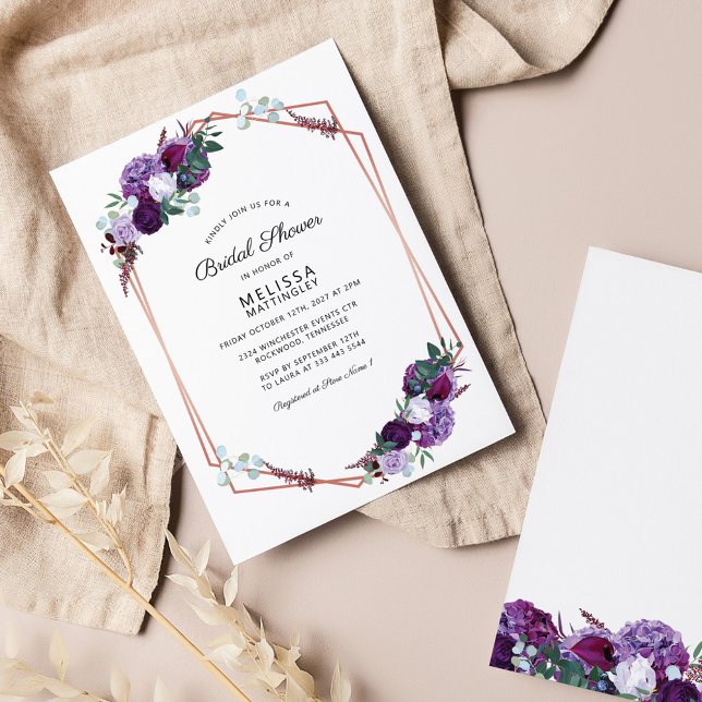 Brautparty Lila floral Rose Gold Geometrisch Einladung (Von Creator hochgeladen)