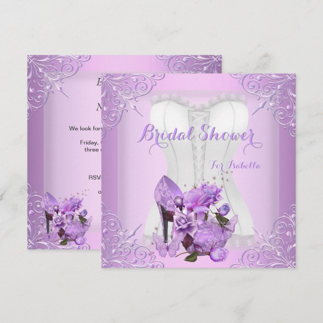 Brautparty Lilac Rose Hi Heel Lace Butterfly 2 Einladung (Vorne/Hinten)