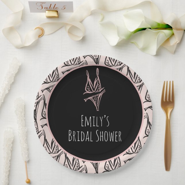 Brautparty Lingerie Party Rosa Muster Pappteller (Hochzeit)