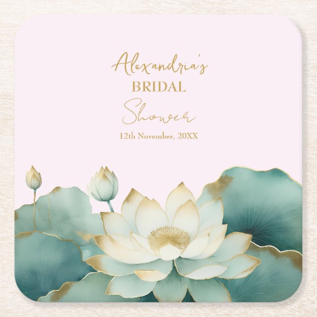 Brautparty Lotus gold pink personalisieren Rechteckiger Pappuntersetzer (Vorderseite)
