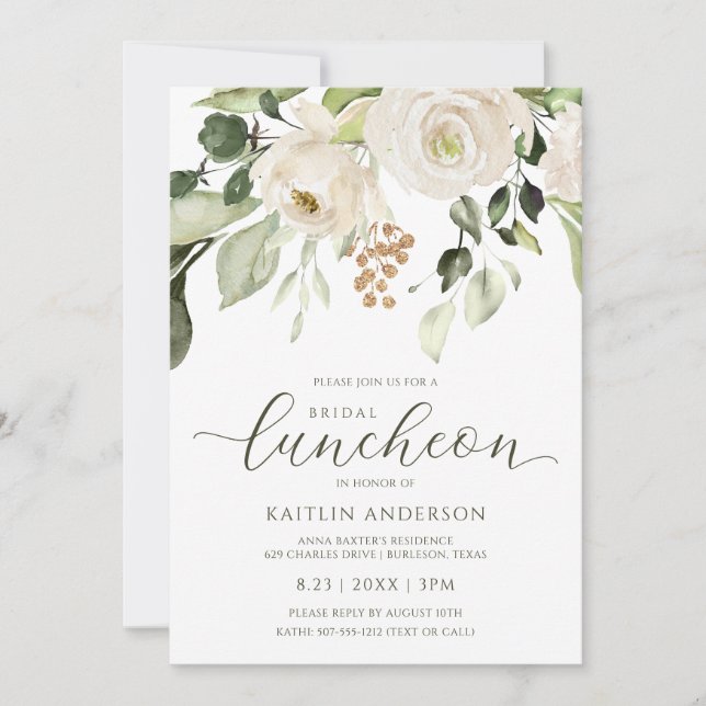 Brautparty Luncheon Greenerenerity Foliage White Einladung (Vorderseite)