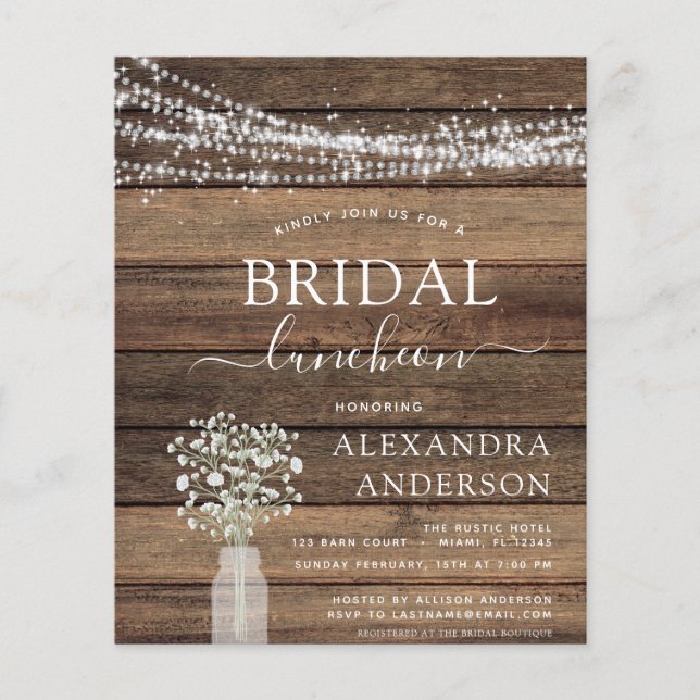 Brautparty Luncheon Rustikale Einladung Flyer (Vorne)