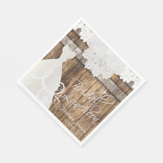 Brautparty Luncheon - Rustikales Holzdesign Serviette (Ecke)