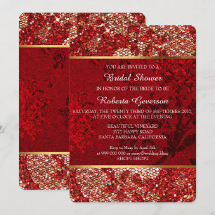 Brautparty Luxury Gold Red Lace Funkelnd Einladung