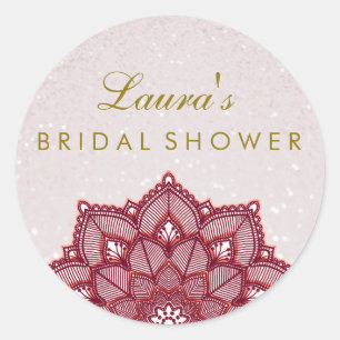 Brautparty Mandala Lotus Blume Rosa Swirl Runder Aufkleber