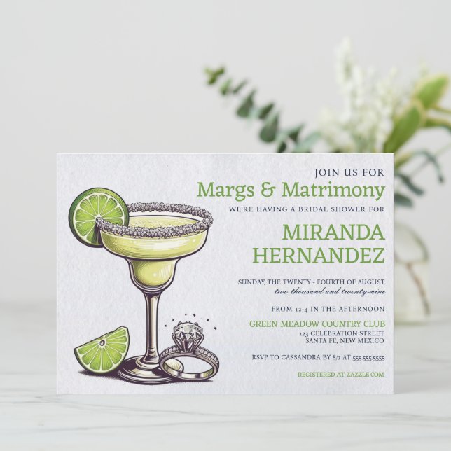 Brautparty Margs & Matrimony Einladung (Stehend Vorderseite)